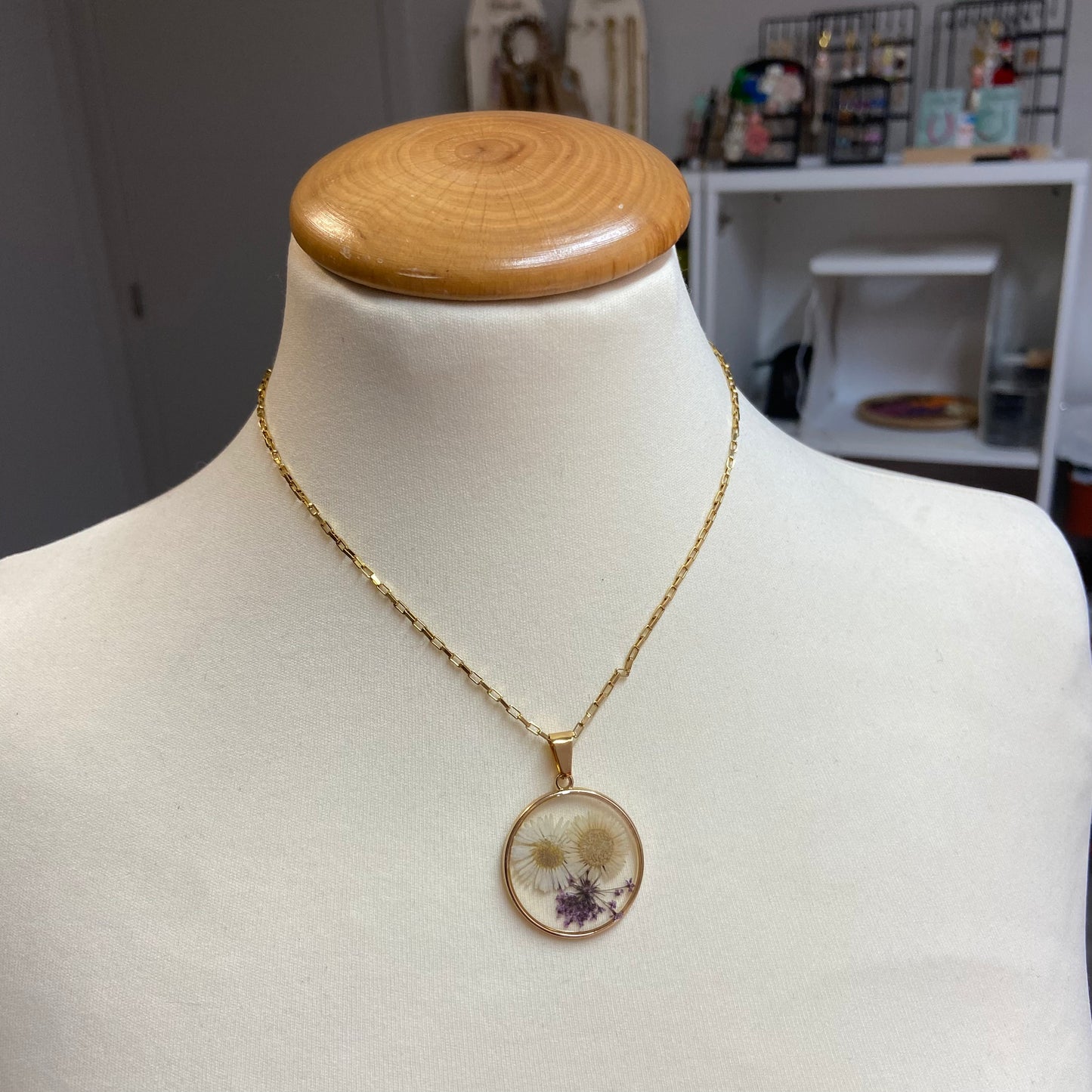 Ketting droogbloem (goud) -> wit en paars