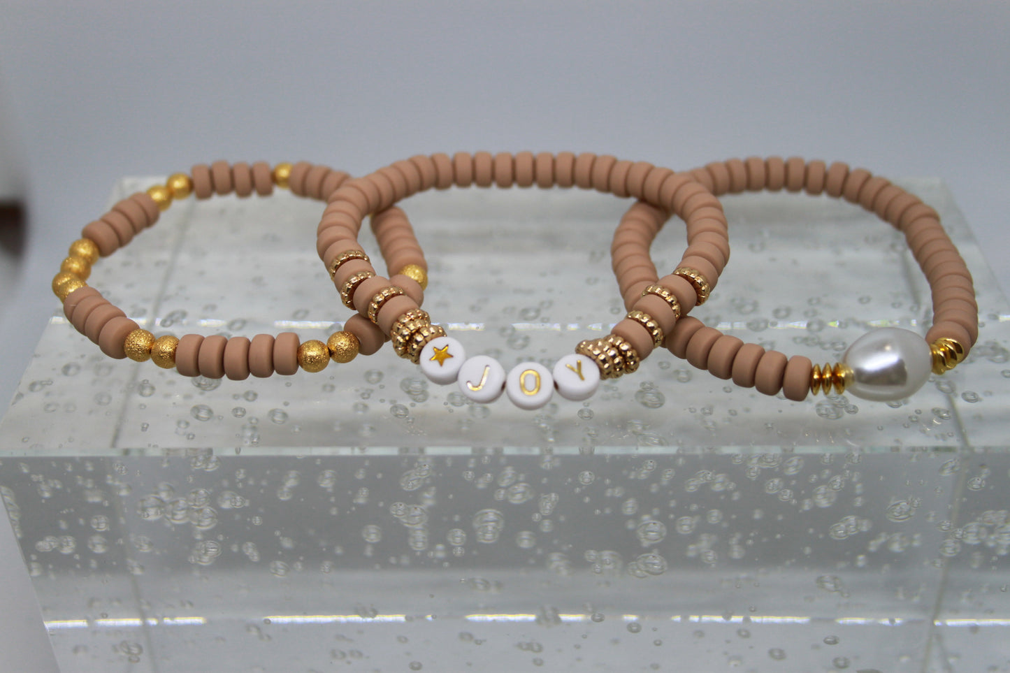Armband Polymeer Kralen "Beige 2"