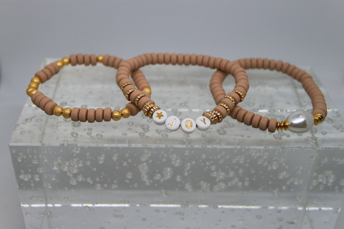 Armband Polymeer Kralen "Beige 3"